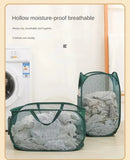 Durable Collapsible Laundry Basket, Mesh Pop Up Laundry Hamper With Side Pocket, Foldable Clothes Storage Hamper With Reinforced